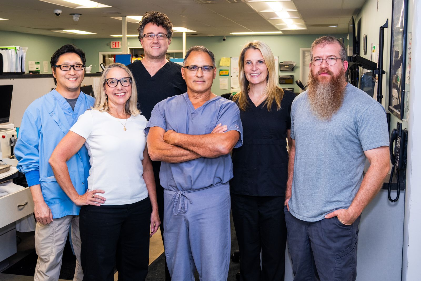 Six P&C Labs pathologists in the laboratory