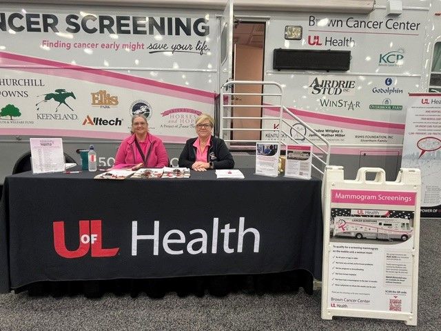 Charlotte Paez and Kara McAfee at the mammography van